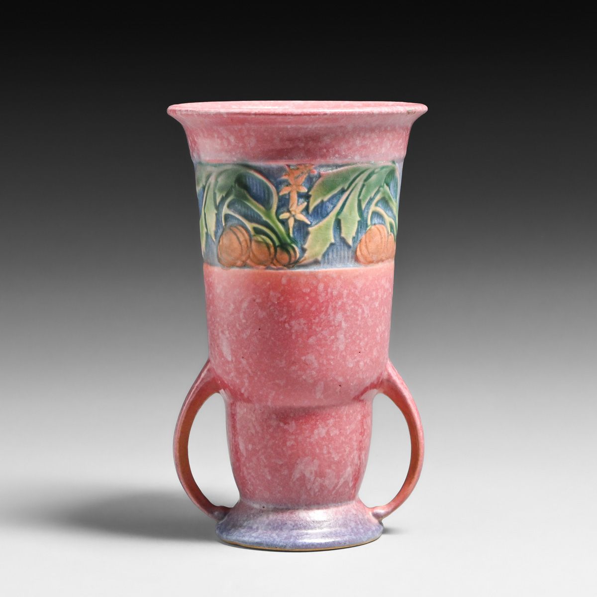Roseville Pottery Two-Handled Pink Baneda Vase c1930s