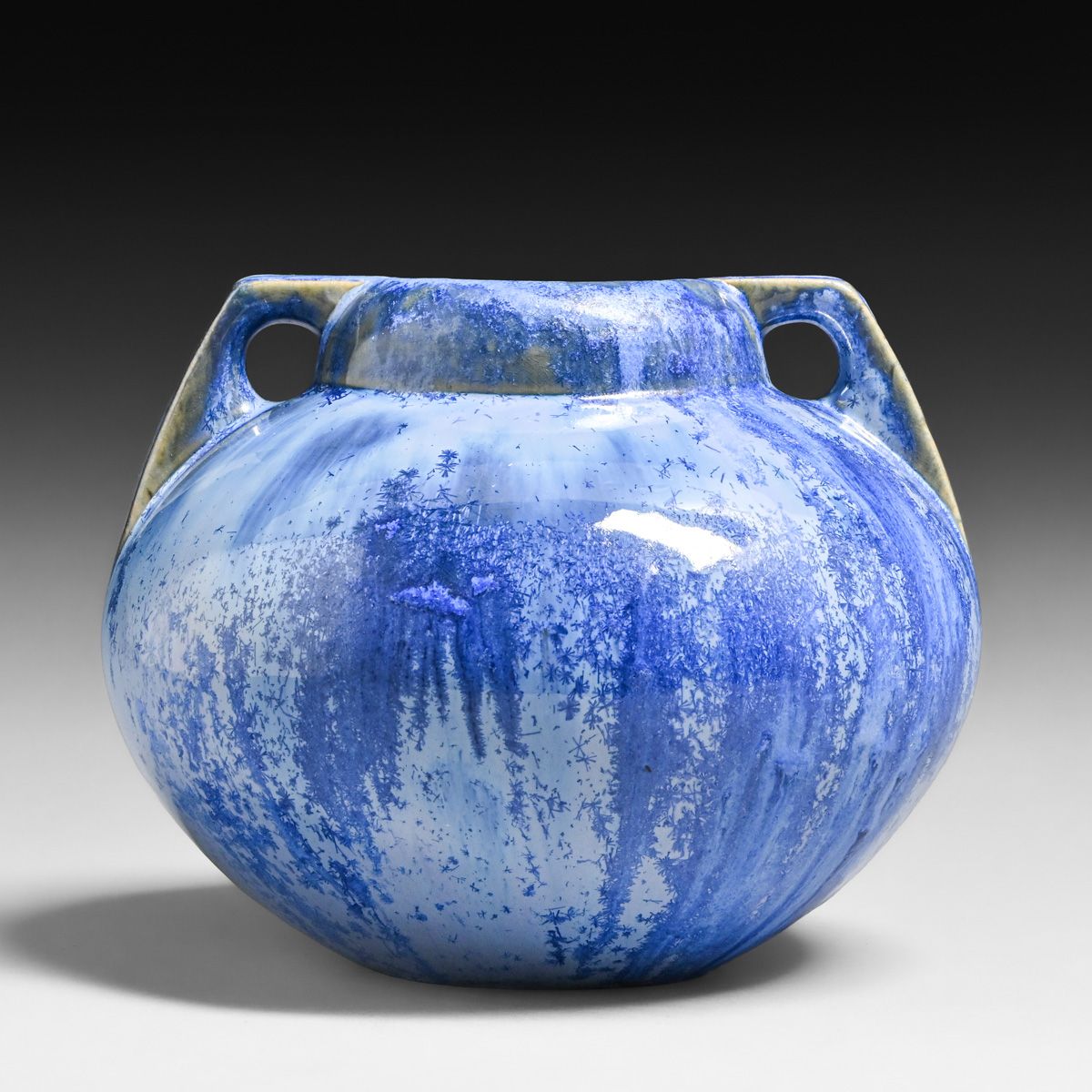 Fulper Pottery Bulbous Blue Crystalline Two-Handled Vase c1917-1920
