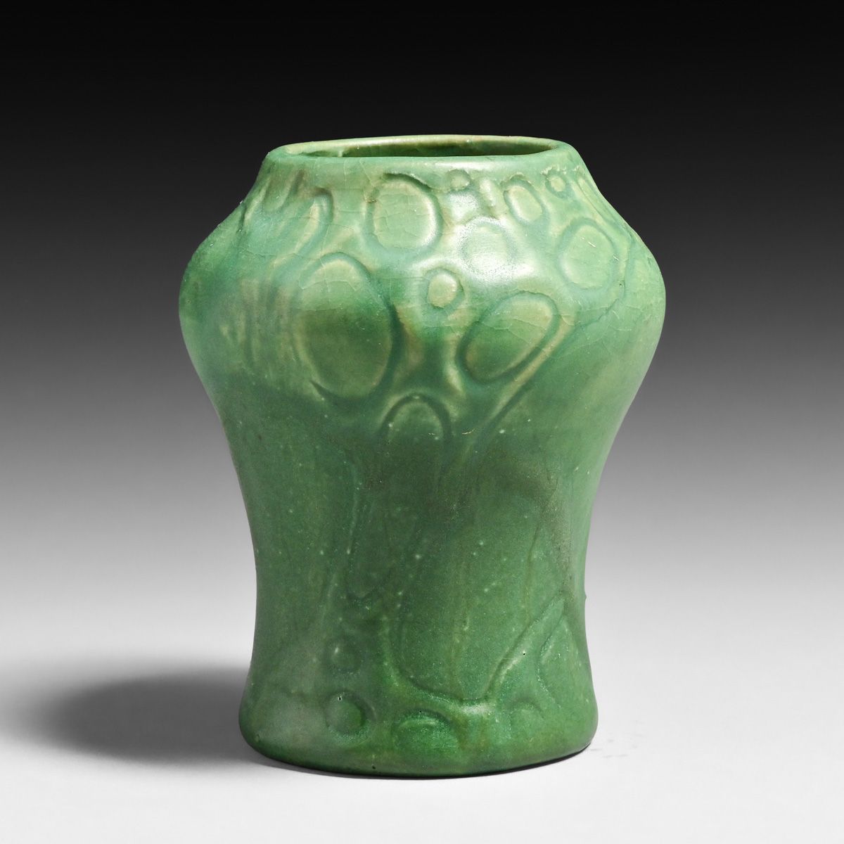 Japanese Art Pottery Matte Green Carved Vase c1910