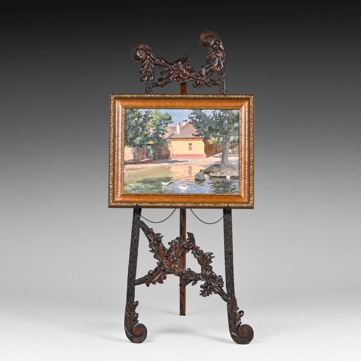 Aesthetic Movement Oak Hand-Carved Acorn Easel c1890s