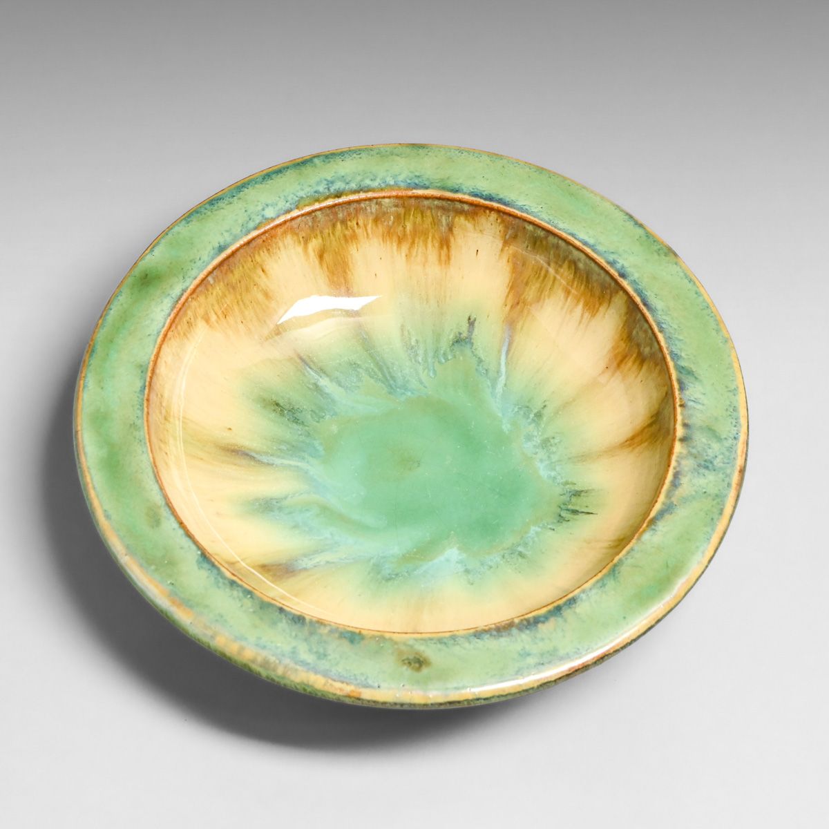 Fulper Pottery Celadon Green Flambe Flat Rim Bowl c1910