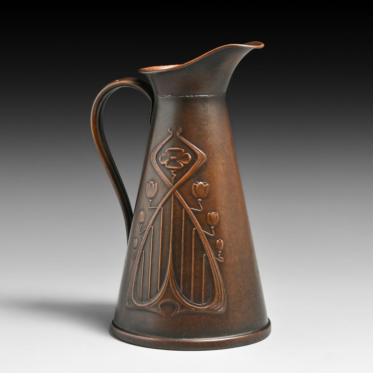 Joseph Sankey & Sons - English Art Nouveau Copper Pitcher c1900s