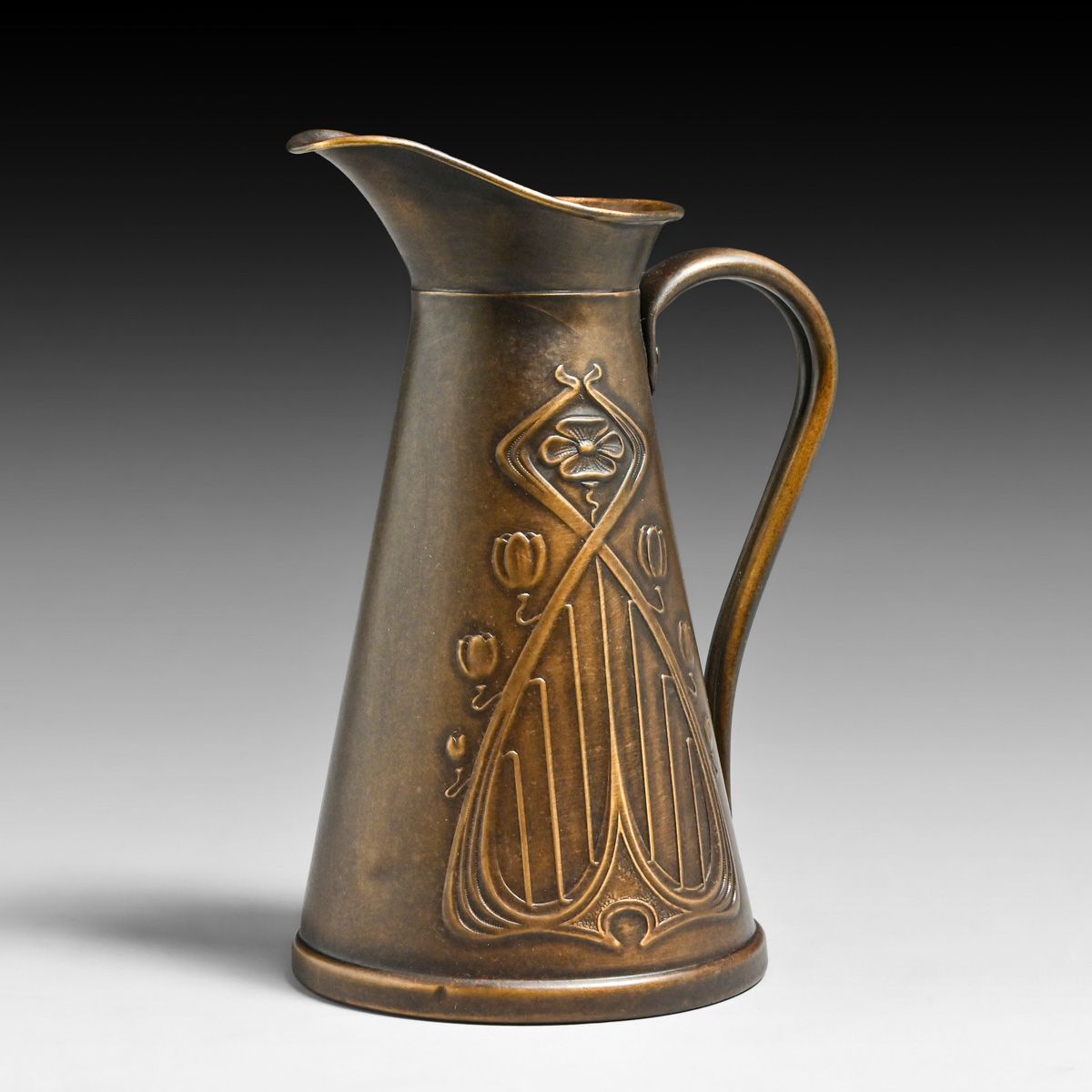 Joseph Sankey & Sons - English Art Nouveau Copper Pitcher c1900s