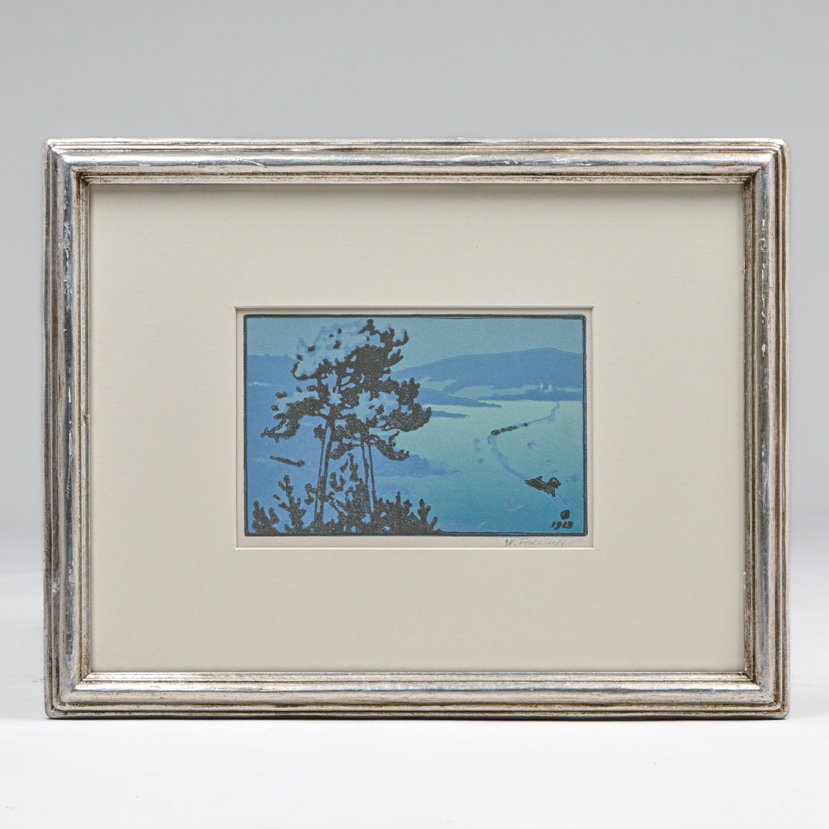 Vadim Dmitrievich Falileev (Russian 1879-1950) Color Woodcut "Winter Night" 1913