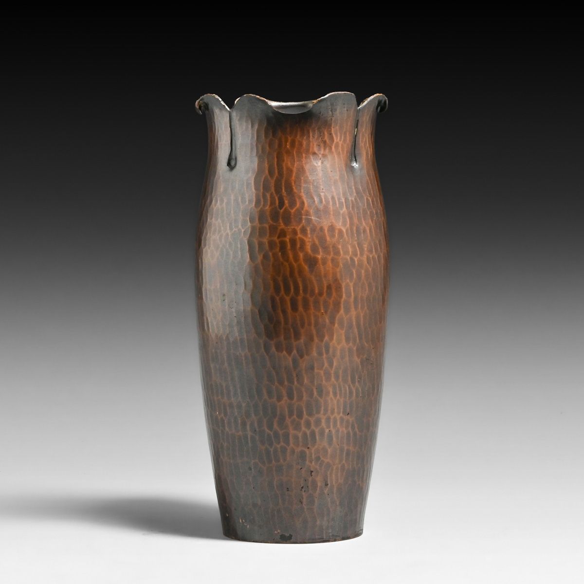 Roycroft Hammered Copper Ruffled Rim Vase c1920s