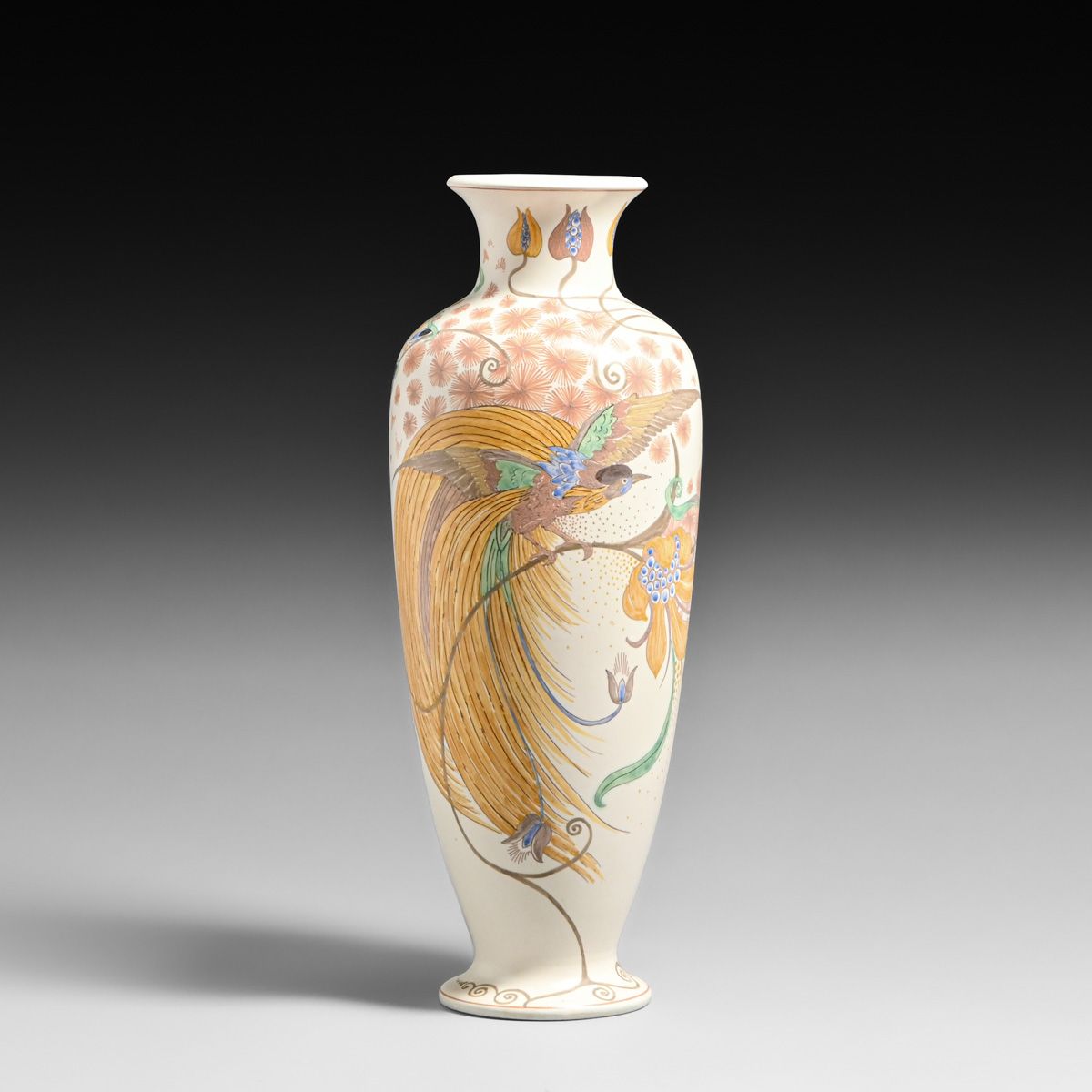 Large Gouda Bird-of-Paradise Vase c1910s