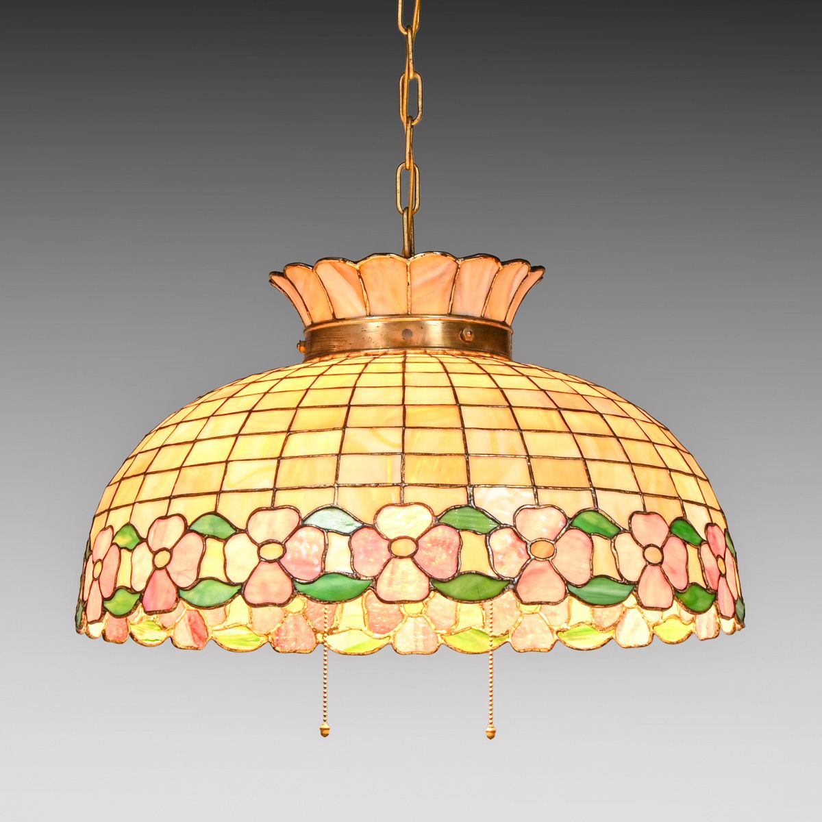 Arts & Crafts Period Leaded Glass Hanging Chandelier c1910s