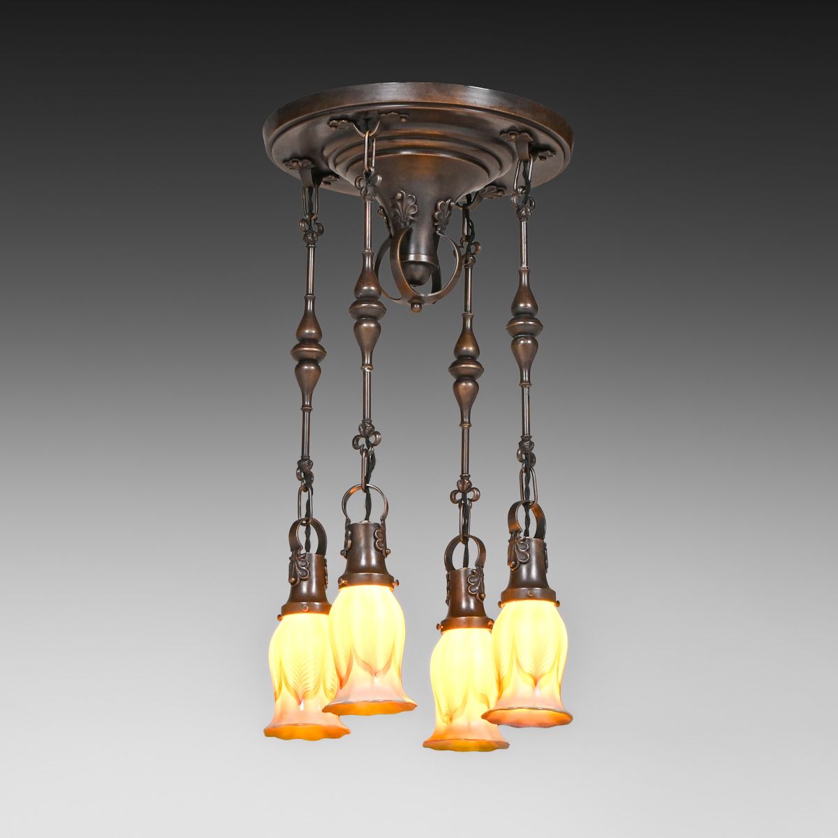 Quezal Art Glass Chandelier c1900s