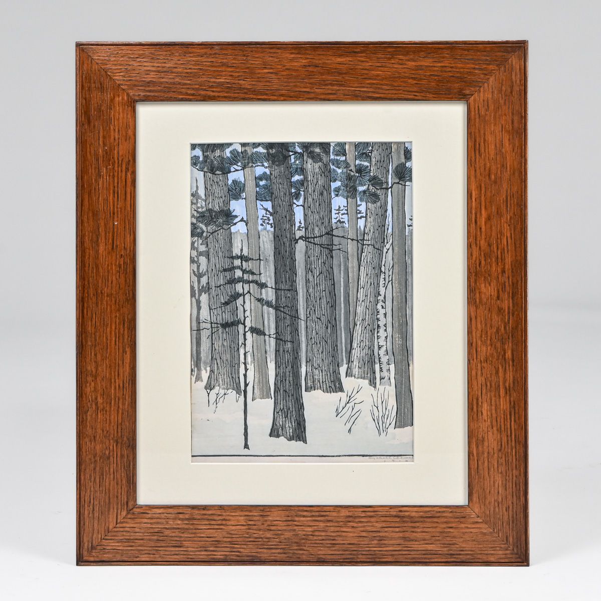 Elizabeth Colwell (1881-1954) Color Woodcut "Pines in Winter" 1910