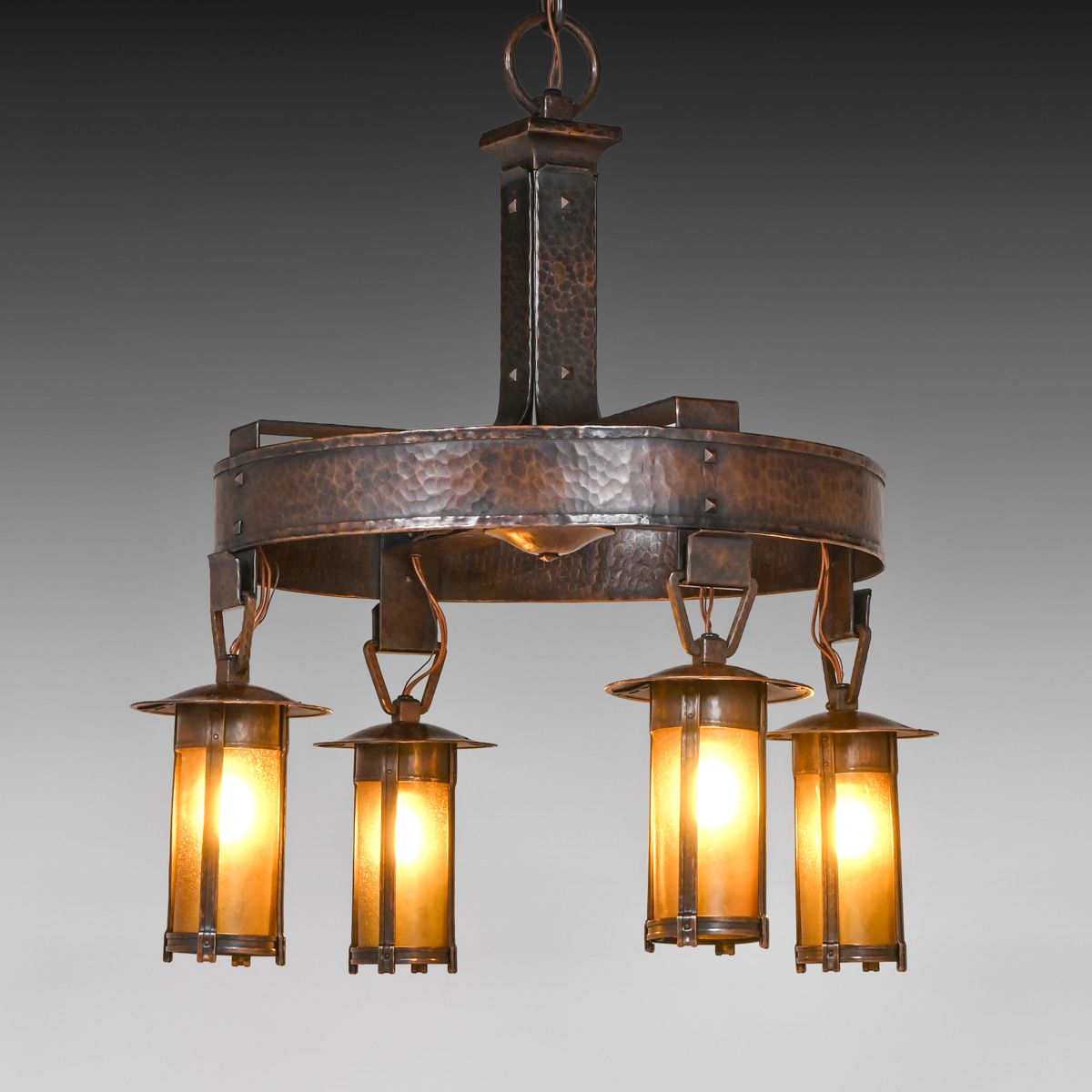 Gustav Stickley #731 Hammered Copper Chandelier c1910