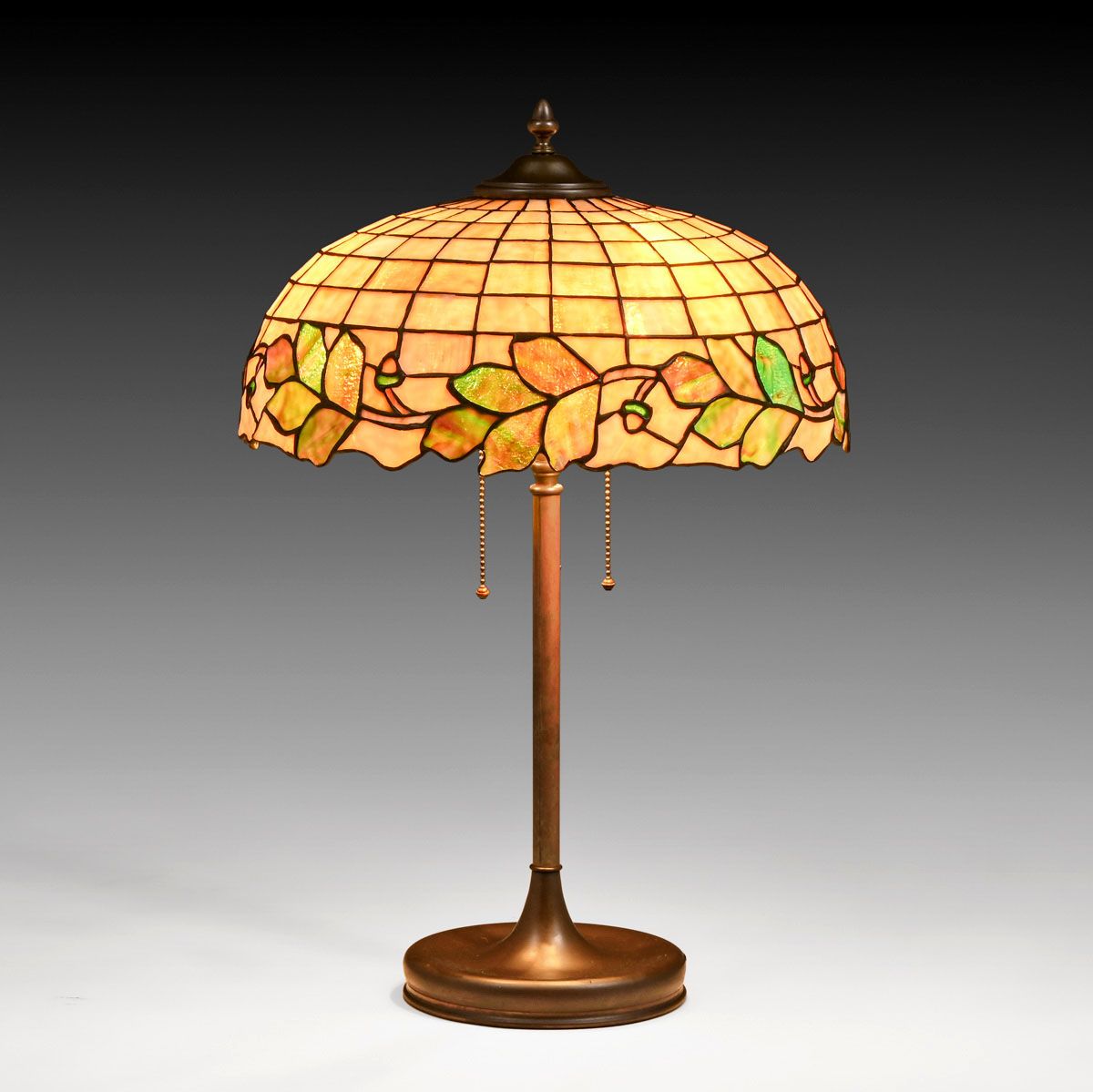Lamb Brothers & Greene - Indiana Oak Leaf & Acorn Leaded Glass Lamp c1910