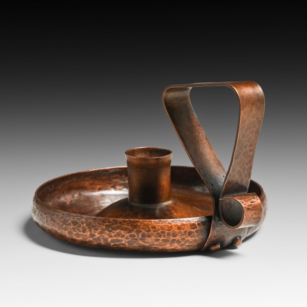 Arts & Crafts Period Hammered Copper Loop-Handle Candlestick c1920