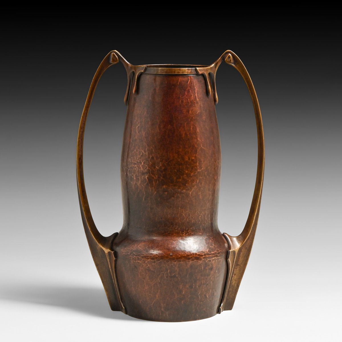 WMF - German Art Nouveau Hammered Copper & Brass Two-Handled Vase c1905