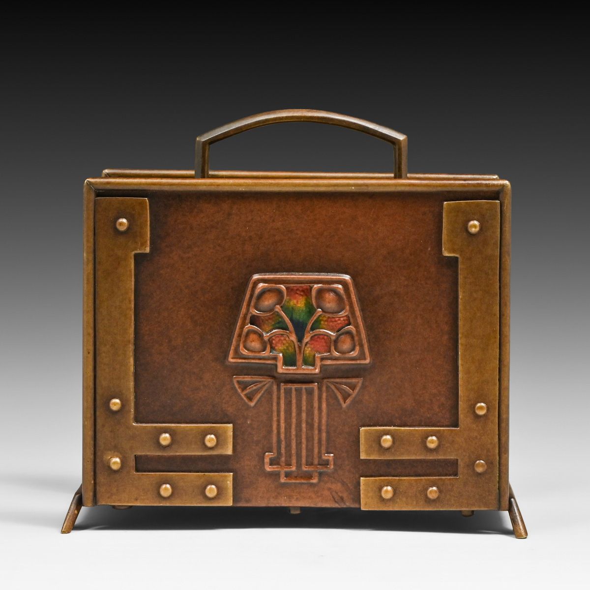 Phoebe Anna Traquair (1852-1936) Glasgow Copper, Brass & Enamel Letter Rack c1905