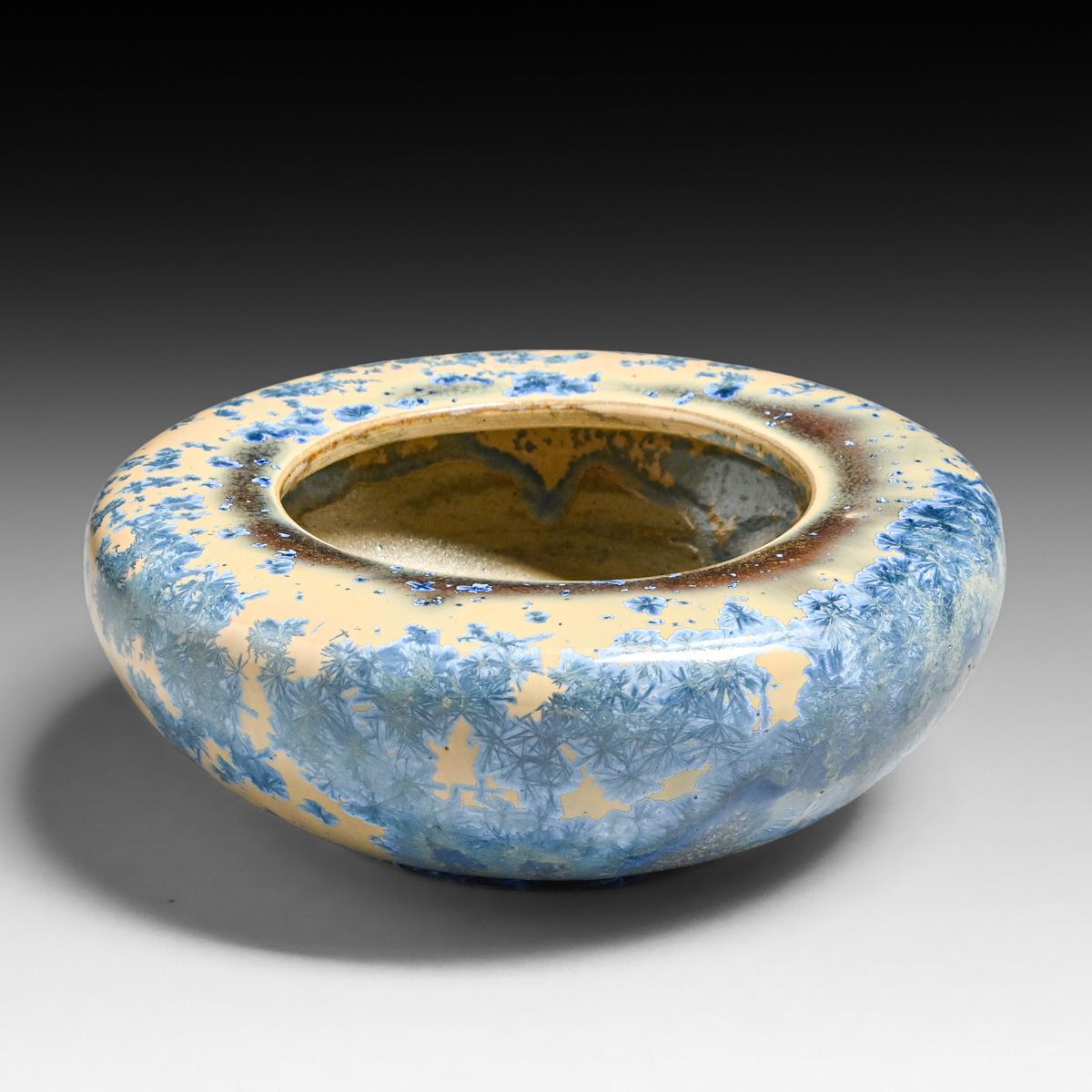 American Encaustic Tile Co - AETCO Blue Crystalline Squat Vase c1920s