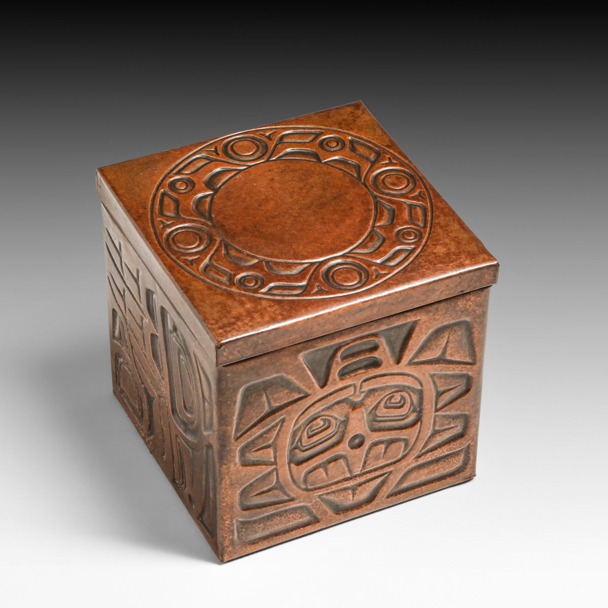 Northwest Coast Nuxalk Tribe Embossed Copper Box c1990s
