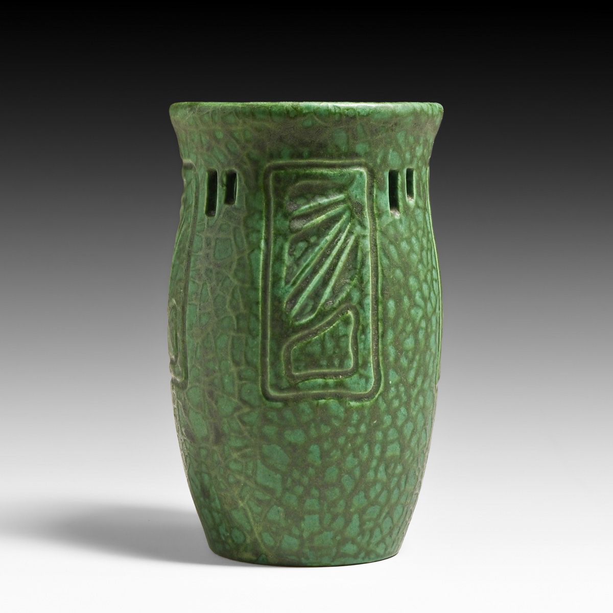 Ferock Pottery Frank Ferrell Cutout Matte Green Vase c1908-1911.