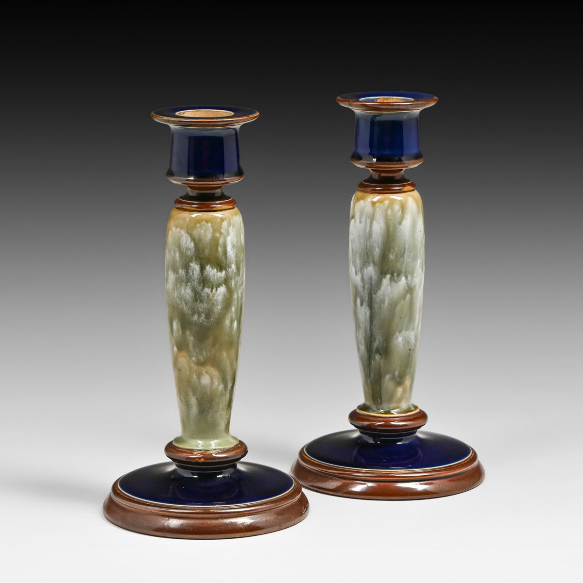 Royal Doulton Lambeth Pair Candlesticks c1920s