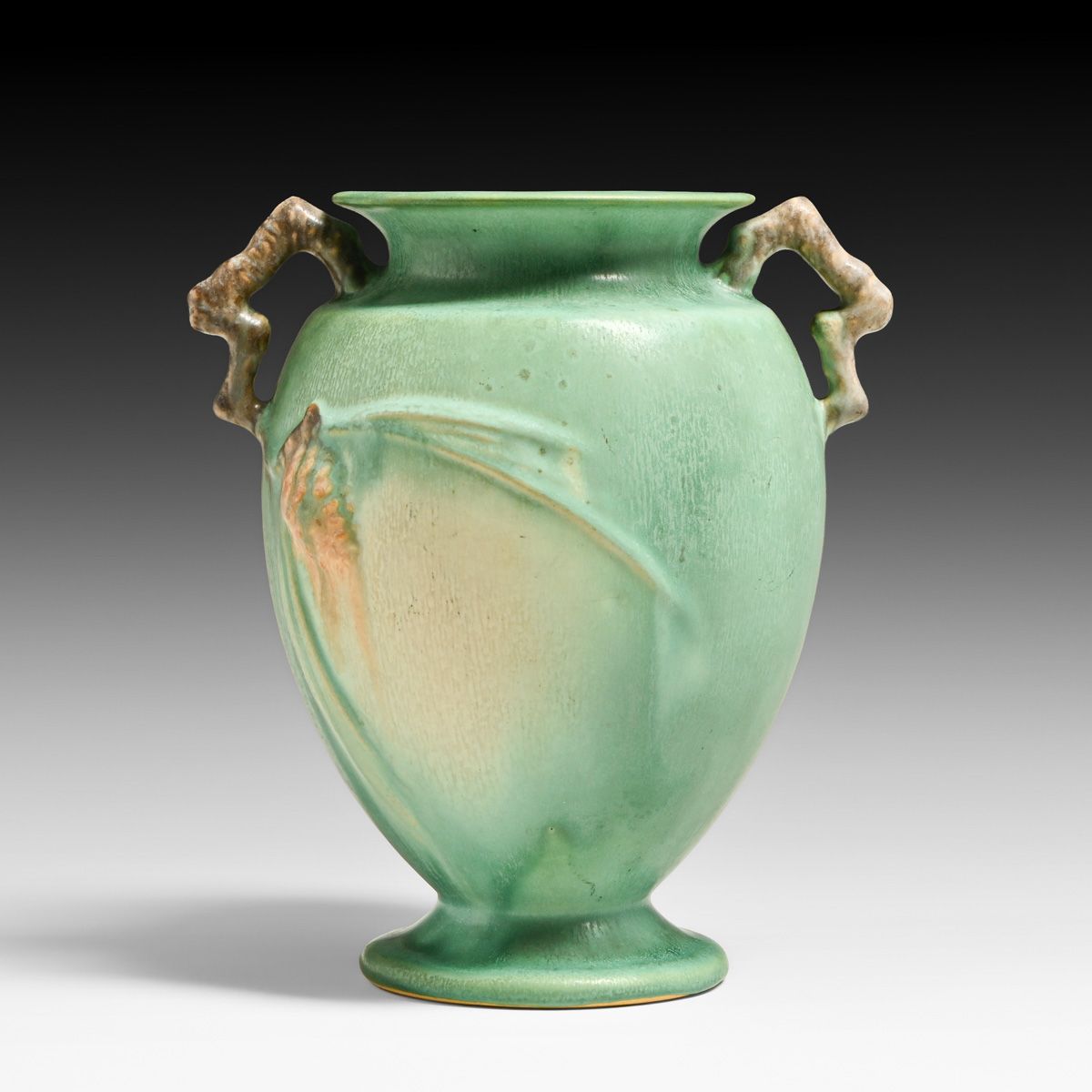 Roseville Pottery #844 Green Pinecone Two-Handled Vase c1930s
