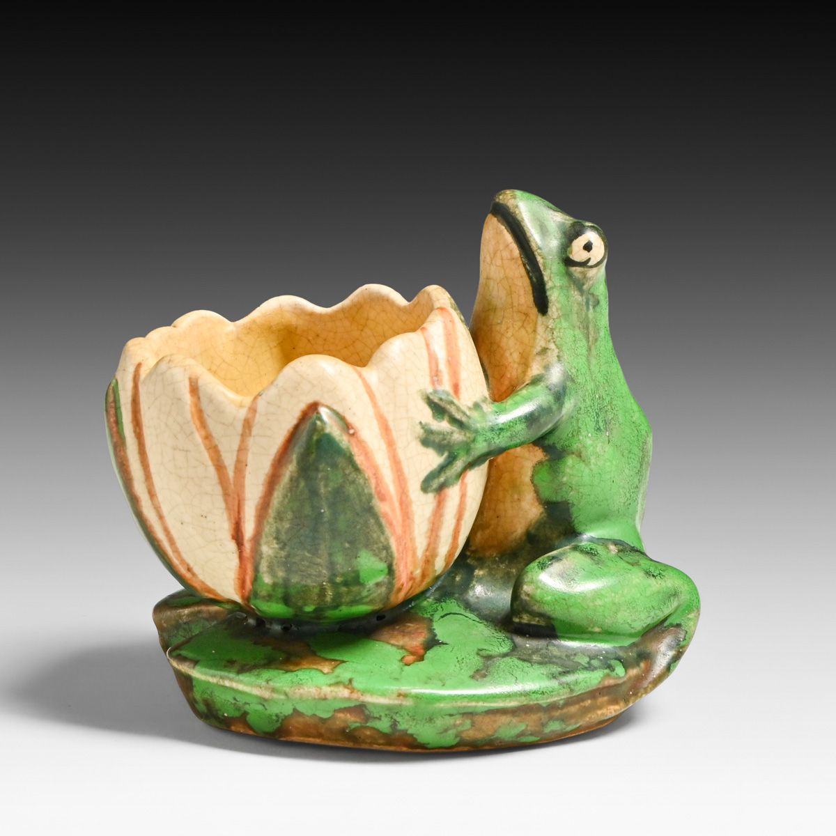 Weller Coppertone Frog & Lily Pad Candlestick c1910s