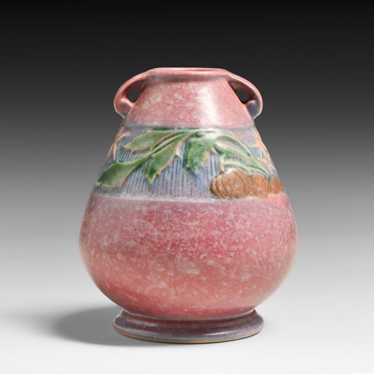 Roseville Pottery Pink Baneda Two-Handled Vase c1930s