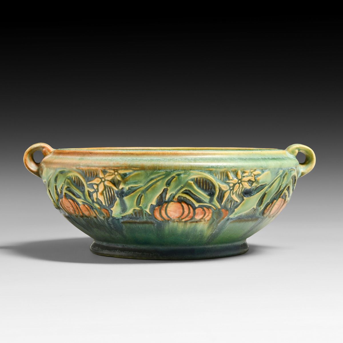 Roseville Pottery Green Baneda Two-Handled Bowl c1930s