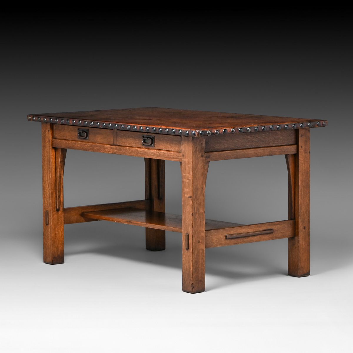 Gustav Stickley Two-Drawer Leather-Top Library Table c1910