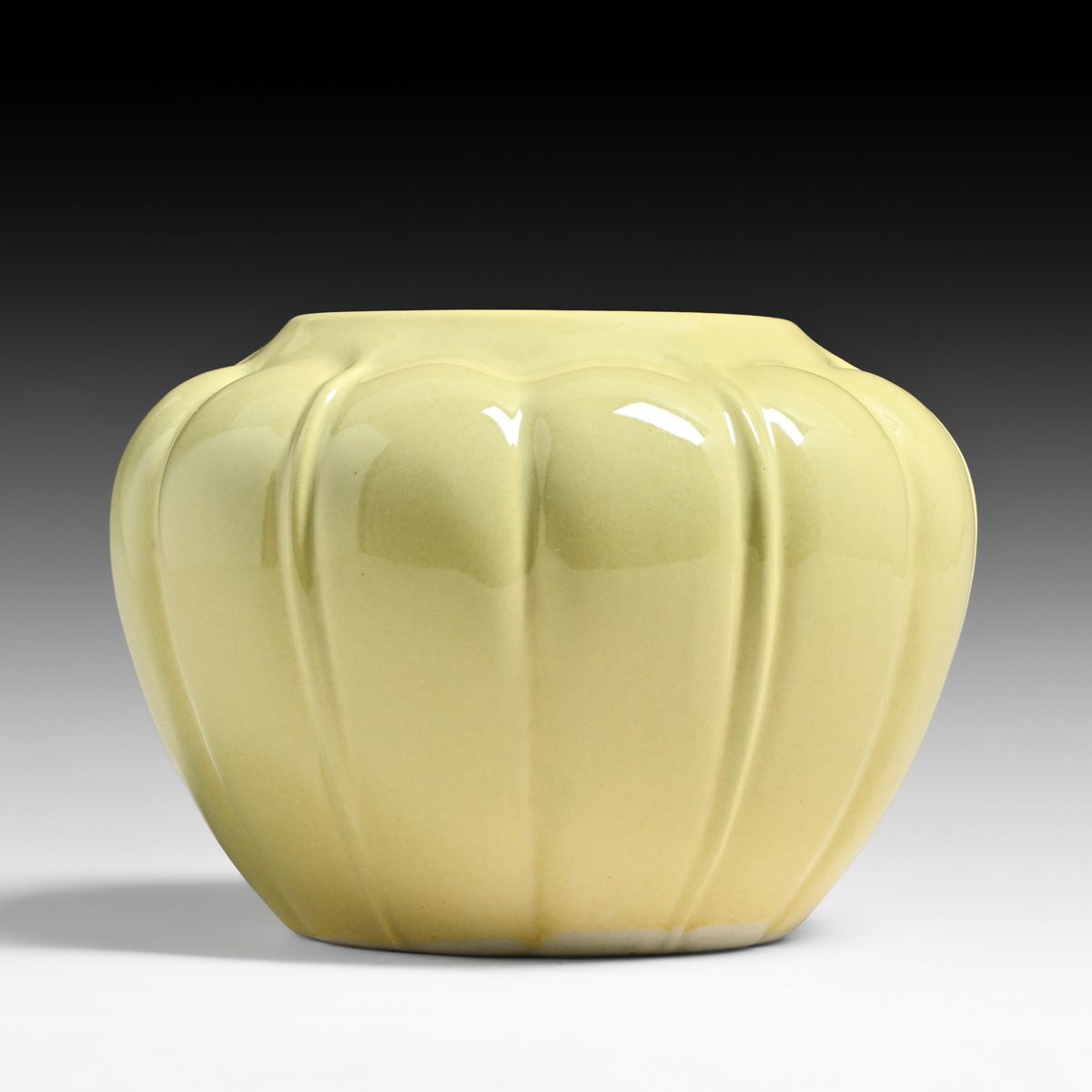 California Faience Porcelain Ribbed Yellow Vase c1927