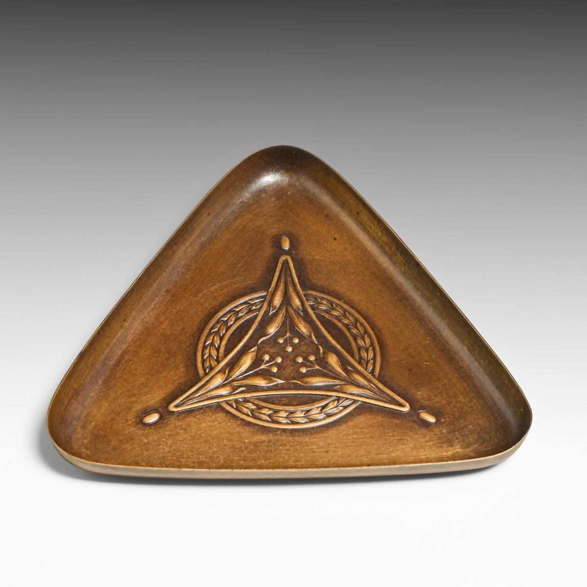 WMF - German Art Nouveau Hammered Brass Triangular Tray c1905