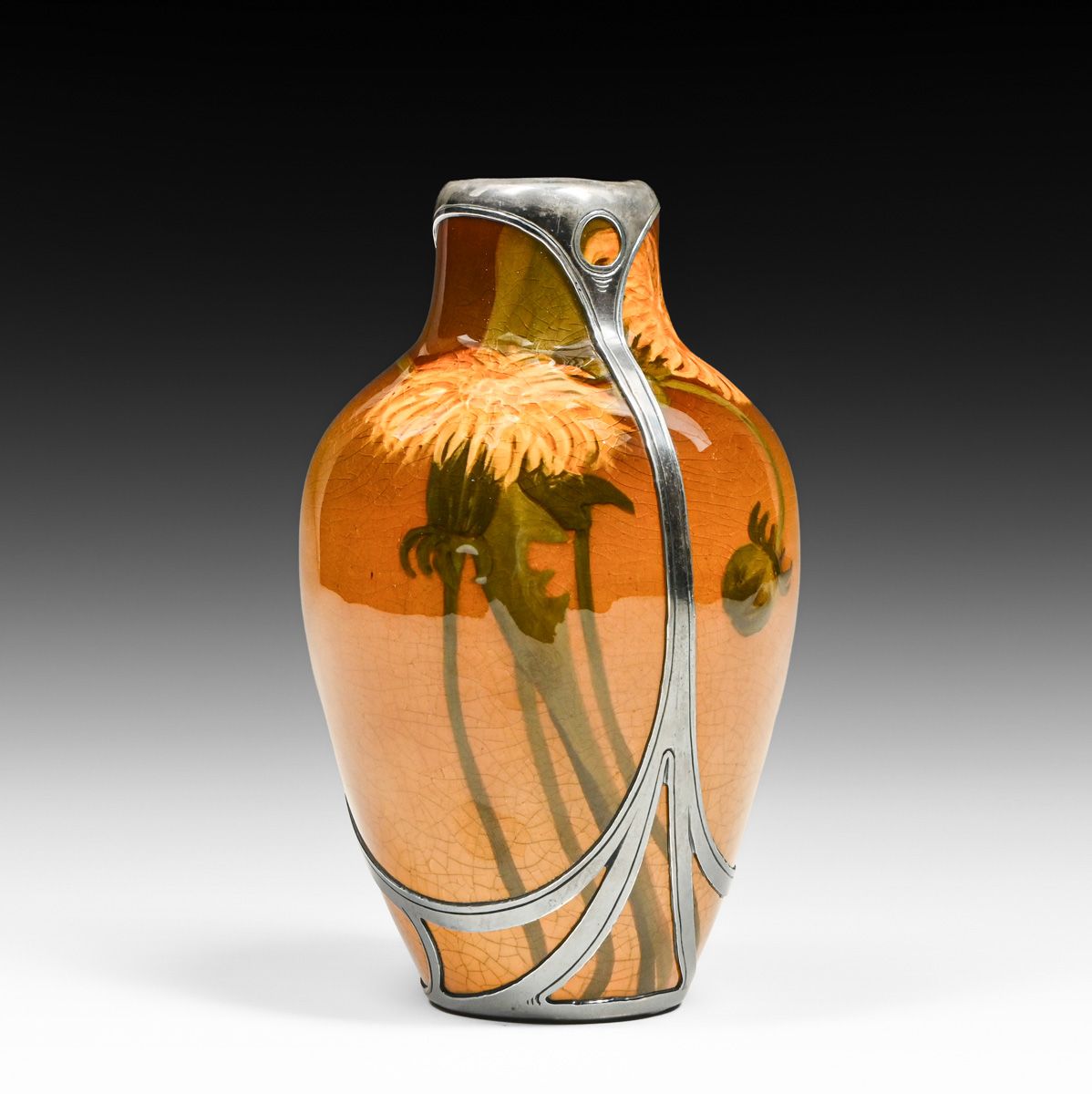 Rookwood Pottery Gorham Sterling Silver Overlay Dandelion Vase 1905