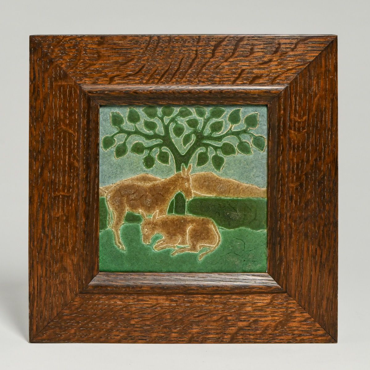 Extremely Rare Grueby Faience Horses & Tree Tile c1905