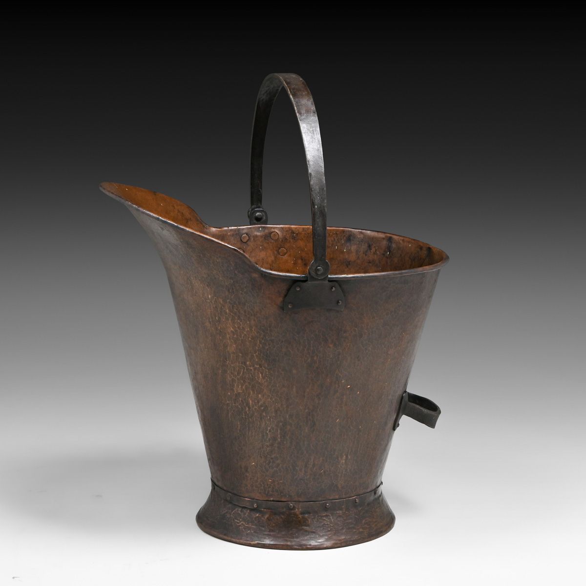 Stickley Brothers #116 Hammered Copper & Iron Coal Bucket c1910