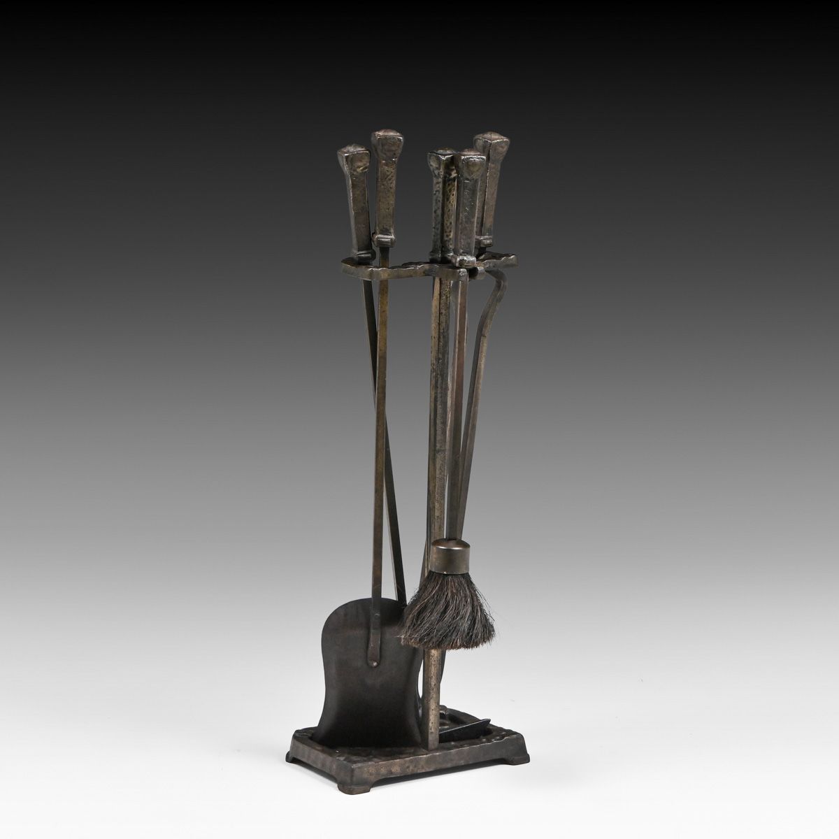 Arts & Crafts Period Cast Iron & Brass Fireplace Tool Set c1920s
