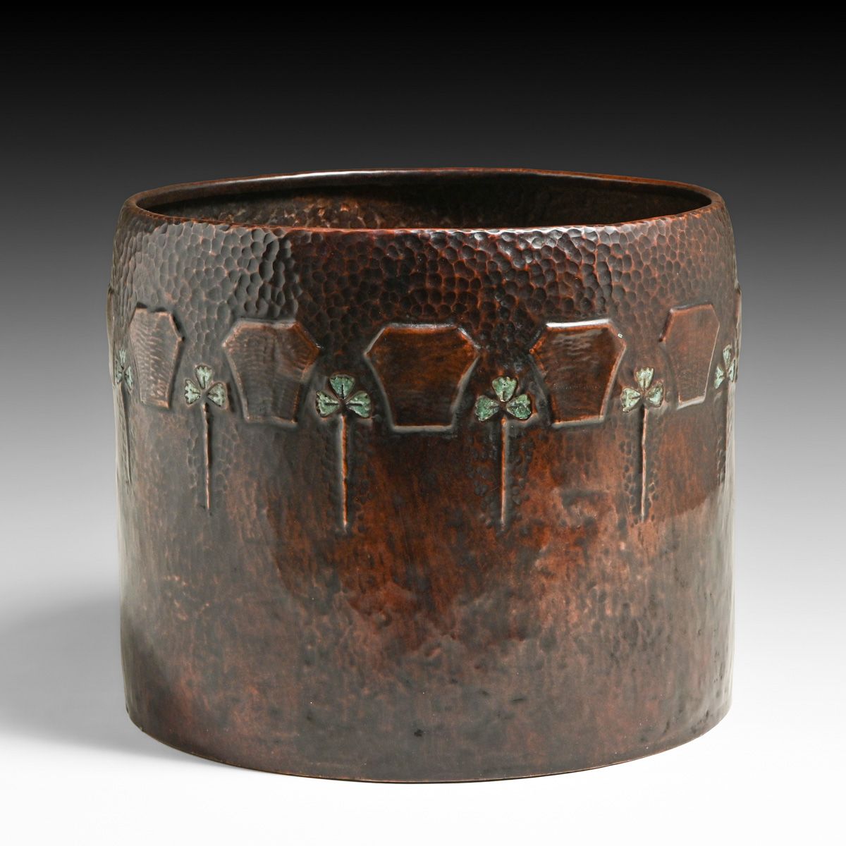 Ludwig Vierthaler Hammered Copper & Enamel Jardiniere c1905