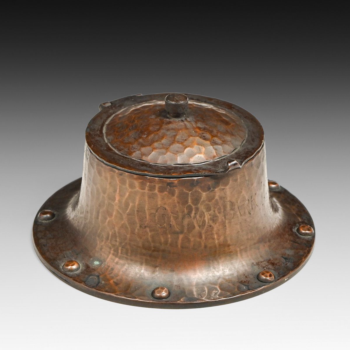 Roycroft Grove Park Inn Hammered Copper Inkwell 1913