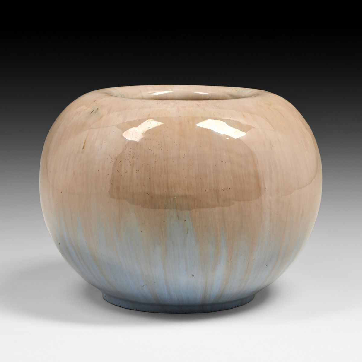 Fulper Pottery Soft Beige & Light Blue Flambe Spherical Vase c1910s