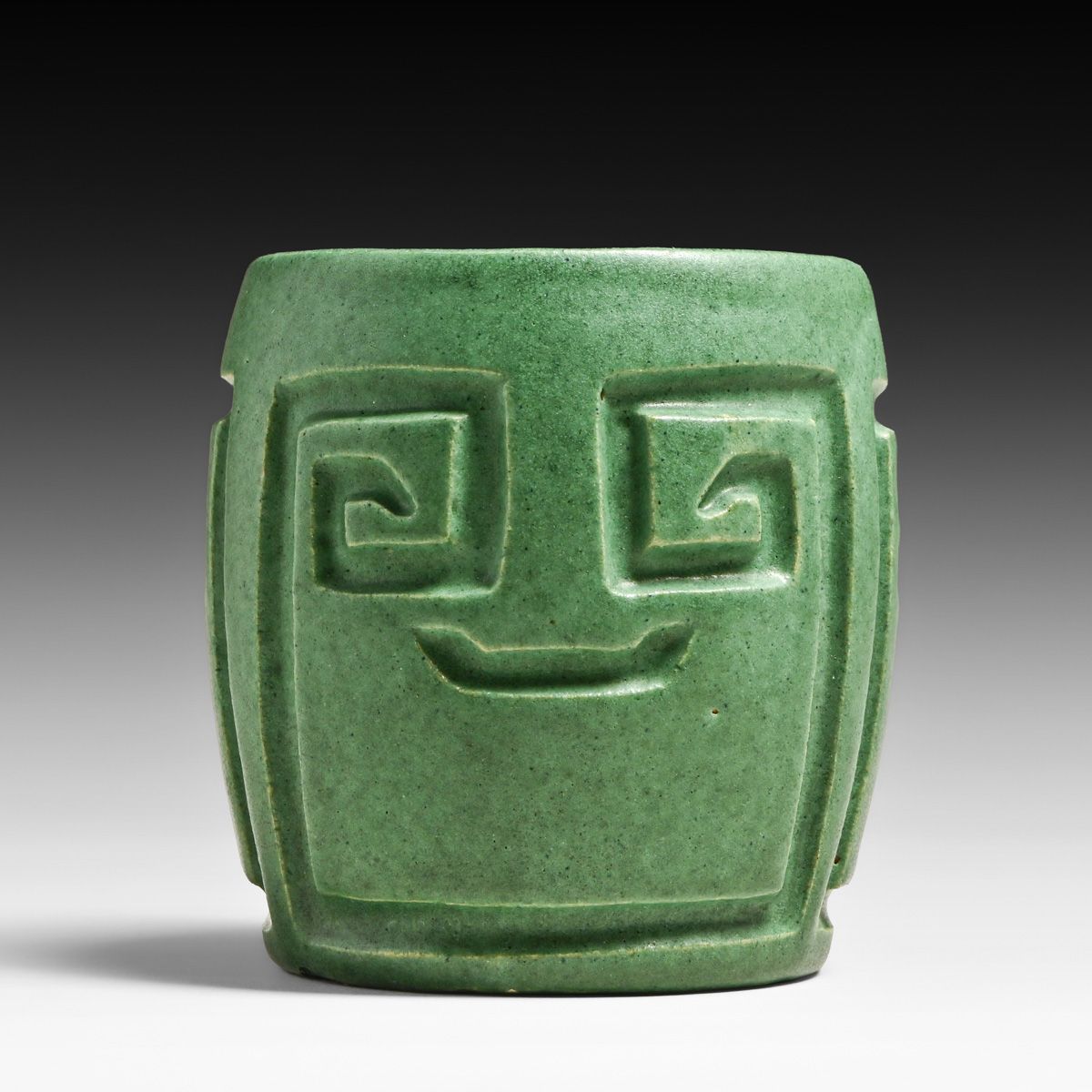 Zanesville, OH Deeply Carved Matte Green Vase c1910