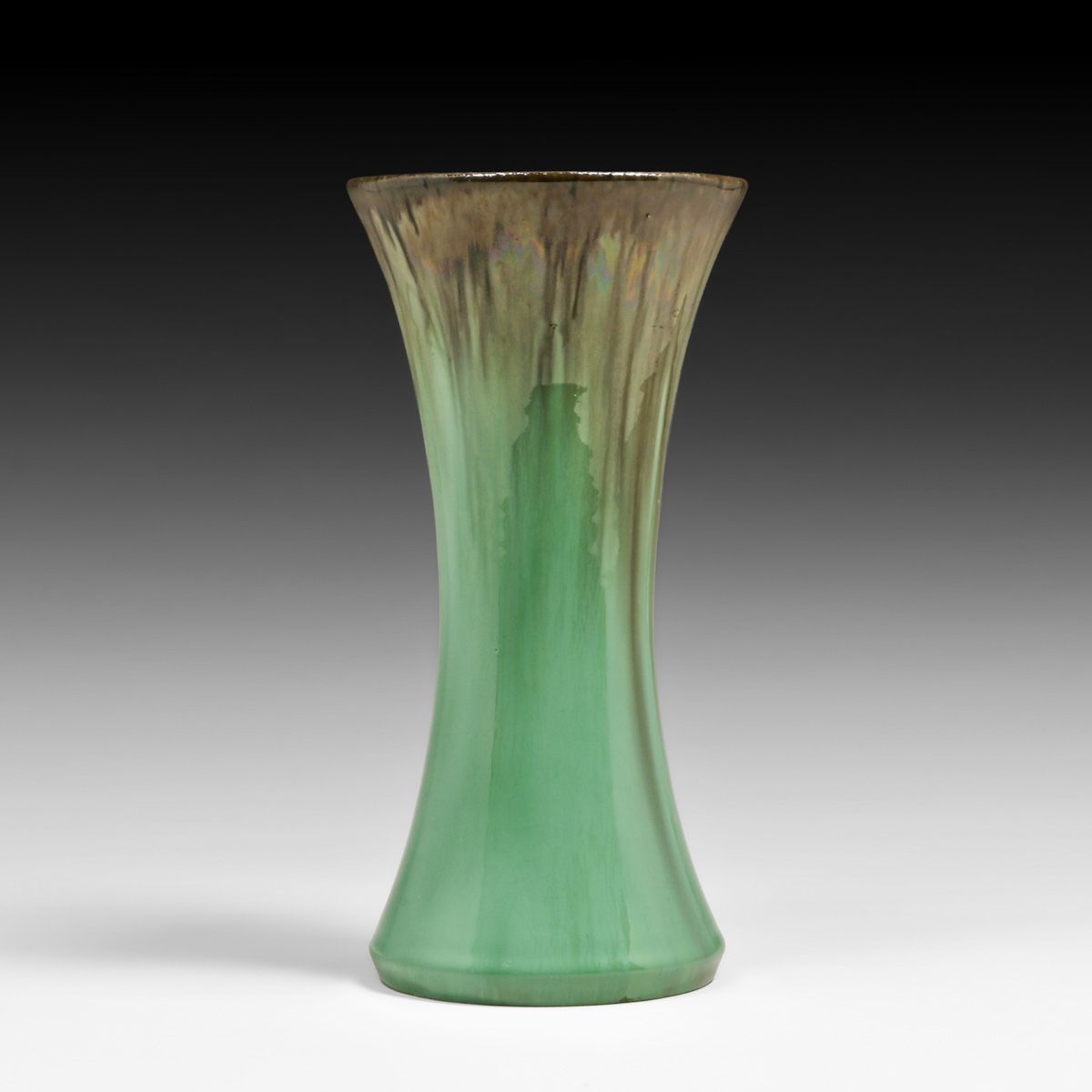 Fulper Pottery Mirror Black & Chinese Green Flambe Corseted Vase c1910s