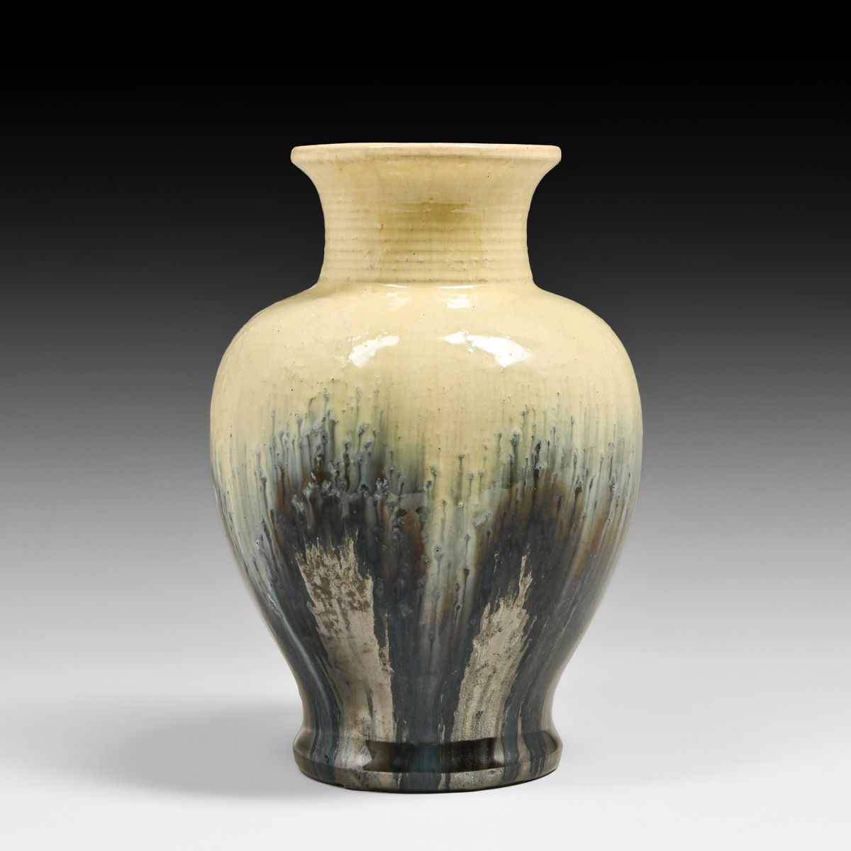 Fulper Pottery Ivory & Mirror Black Flambe Vase c1910s