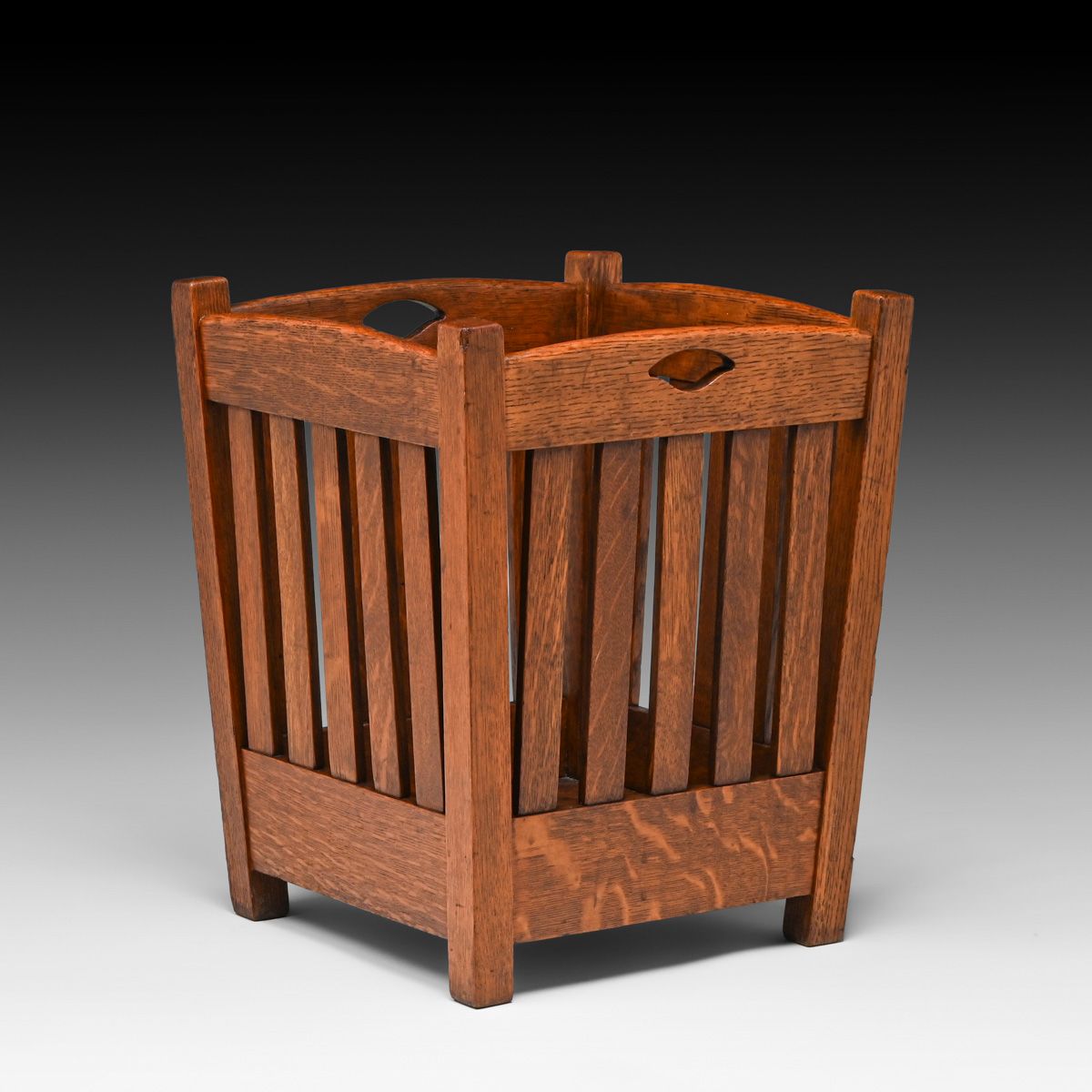 Stickley Brothers Oak Cutout Waste Basket c1905
