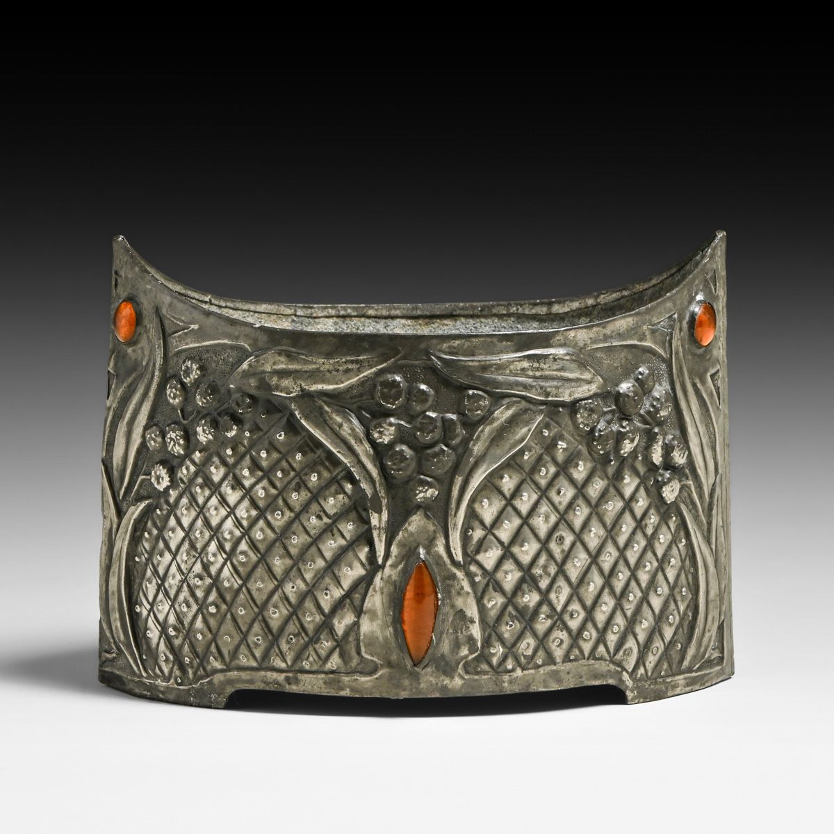 French Art Nouveau Hand-Hammered Repoussé Pewter & Cabochon Fernery c1900