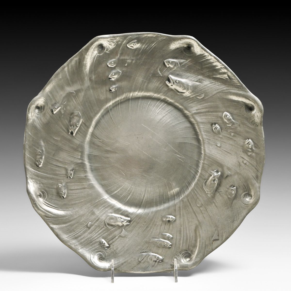 Olof Ahlberg - Swedish Art Nouveau Pewter Fish Charger Plate c1905