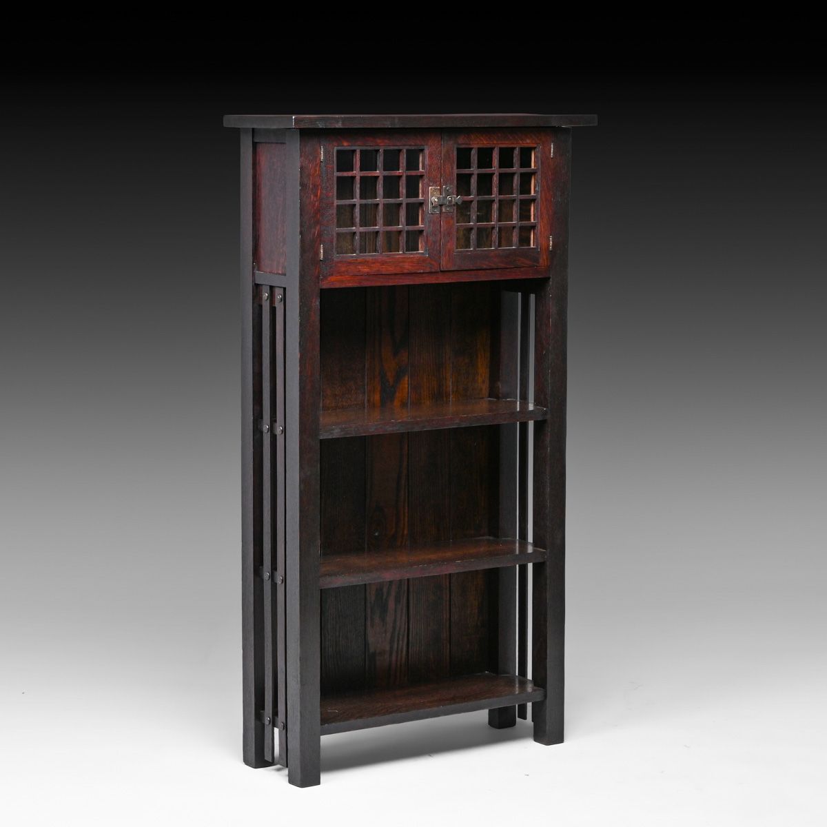 Arts & Crafts Period Oak Slatted Two-Door Bookshelf c1902