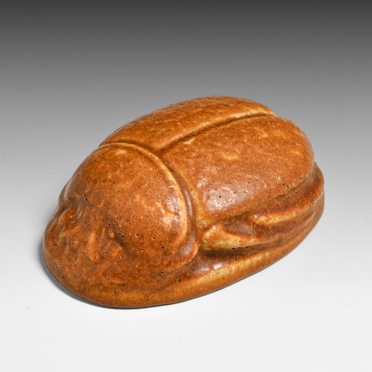 Grueby Faience Matte Brown Scarab Paperweight c1905
