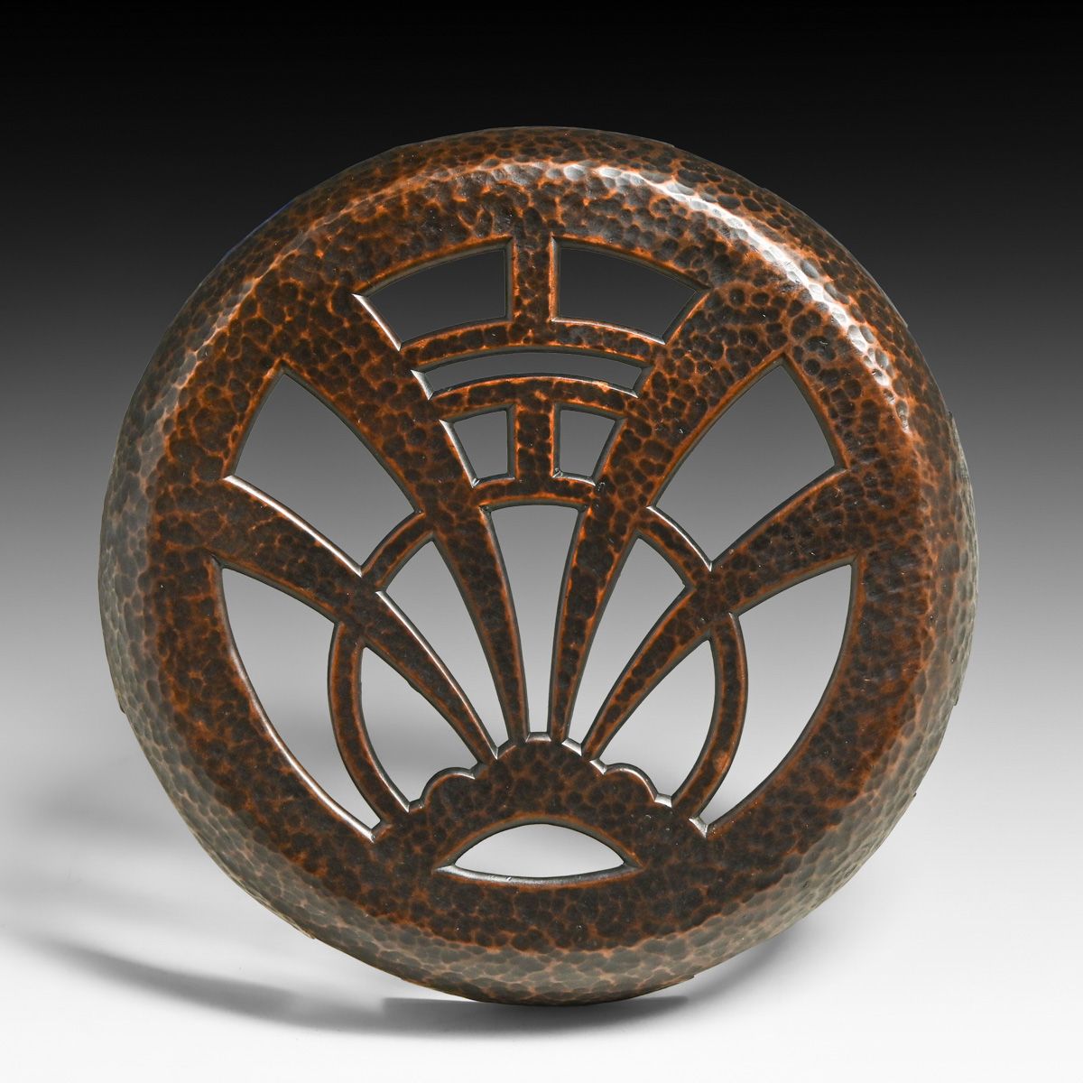 Arts & Crafts Period Hammered Copper Cutout Trivet c1910