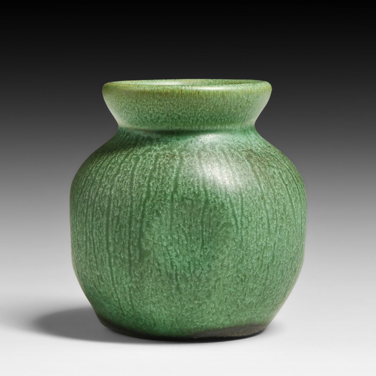 Small Teco Pottery Matte Green Dimpled Vase c1910