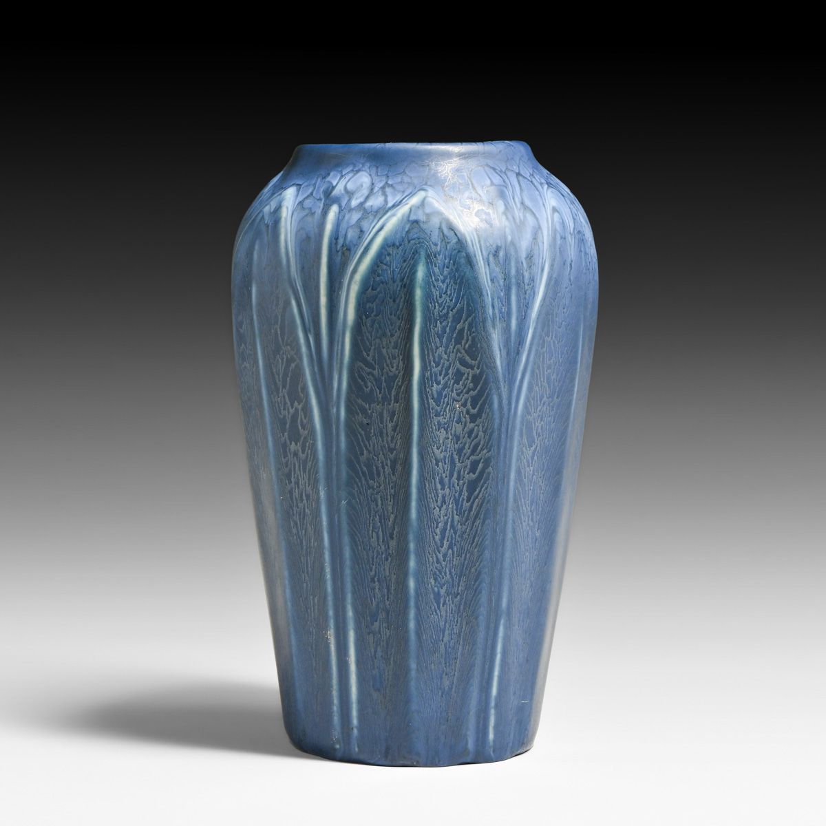 Hampshire Pottery #33 Matte Blue Leaves & Buds Vase c1910