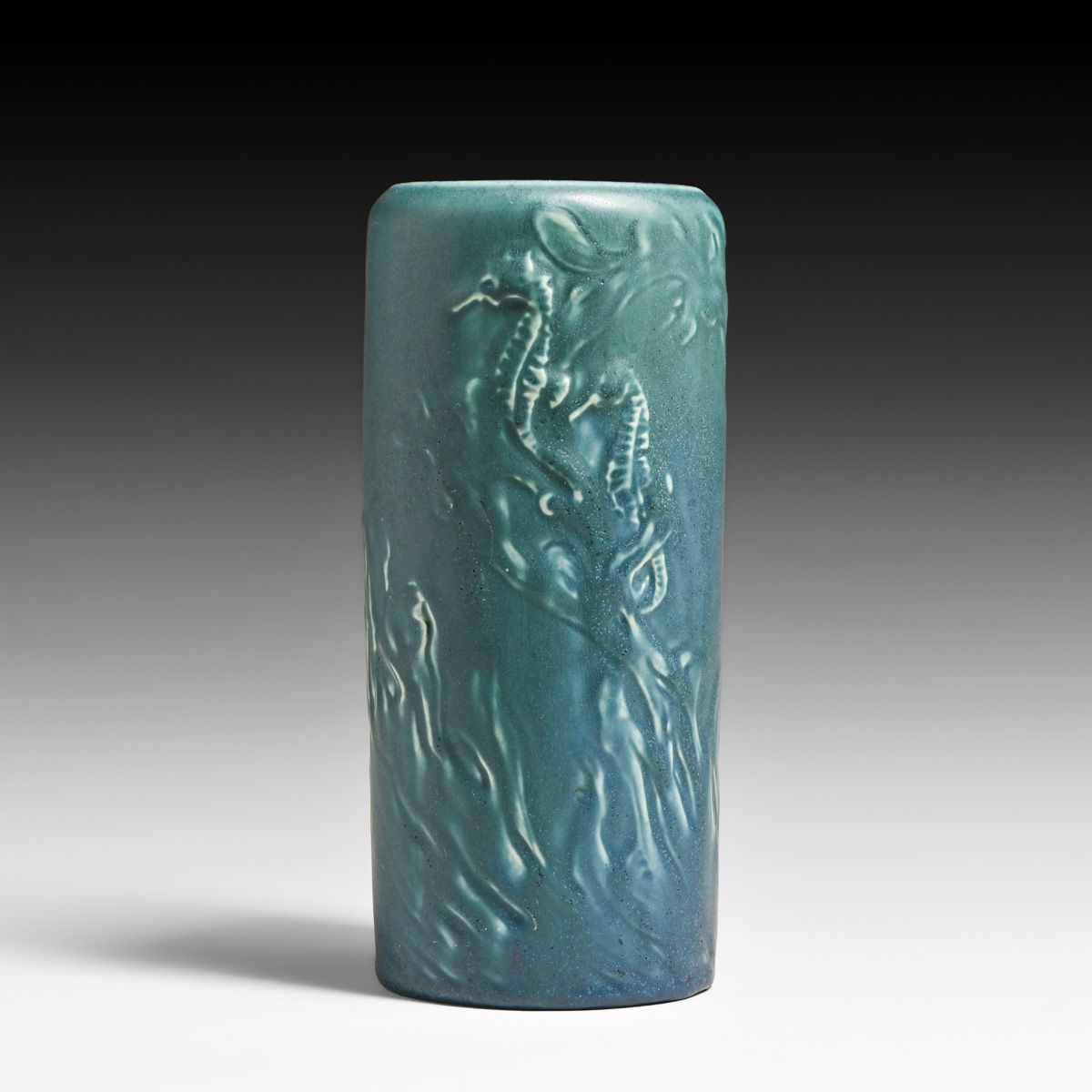 Rookwood Pottery #2176 Matte Blue Seahorse Vase 1915