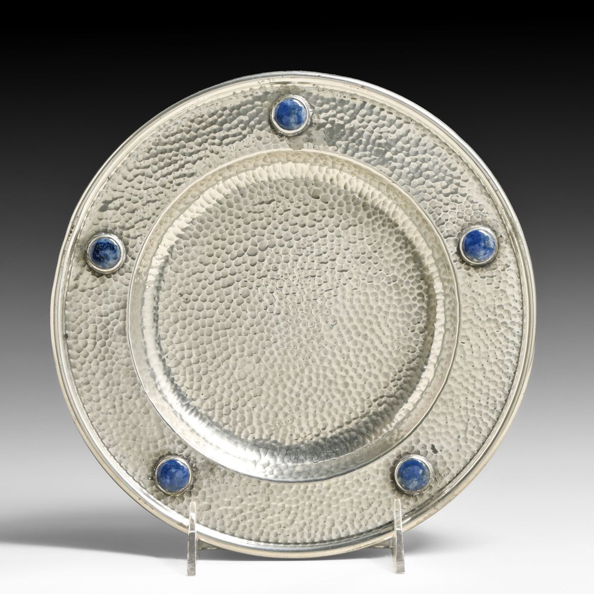 Philip Ashberry & Sons - Sheffield Hammered Pewter & Ruskin Enamel Tray 1900s