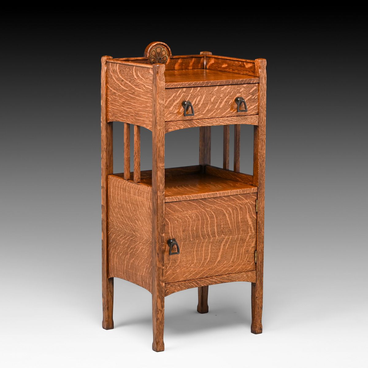 Luce Furniture Co Peacock Inlaid Oak Nightstand c1905